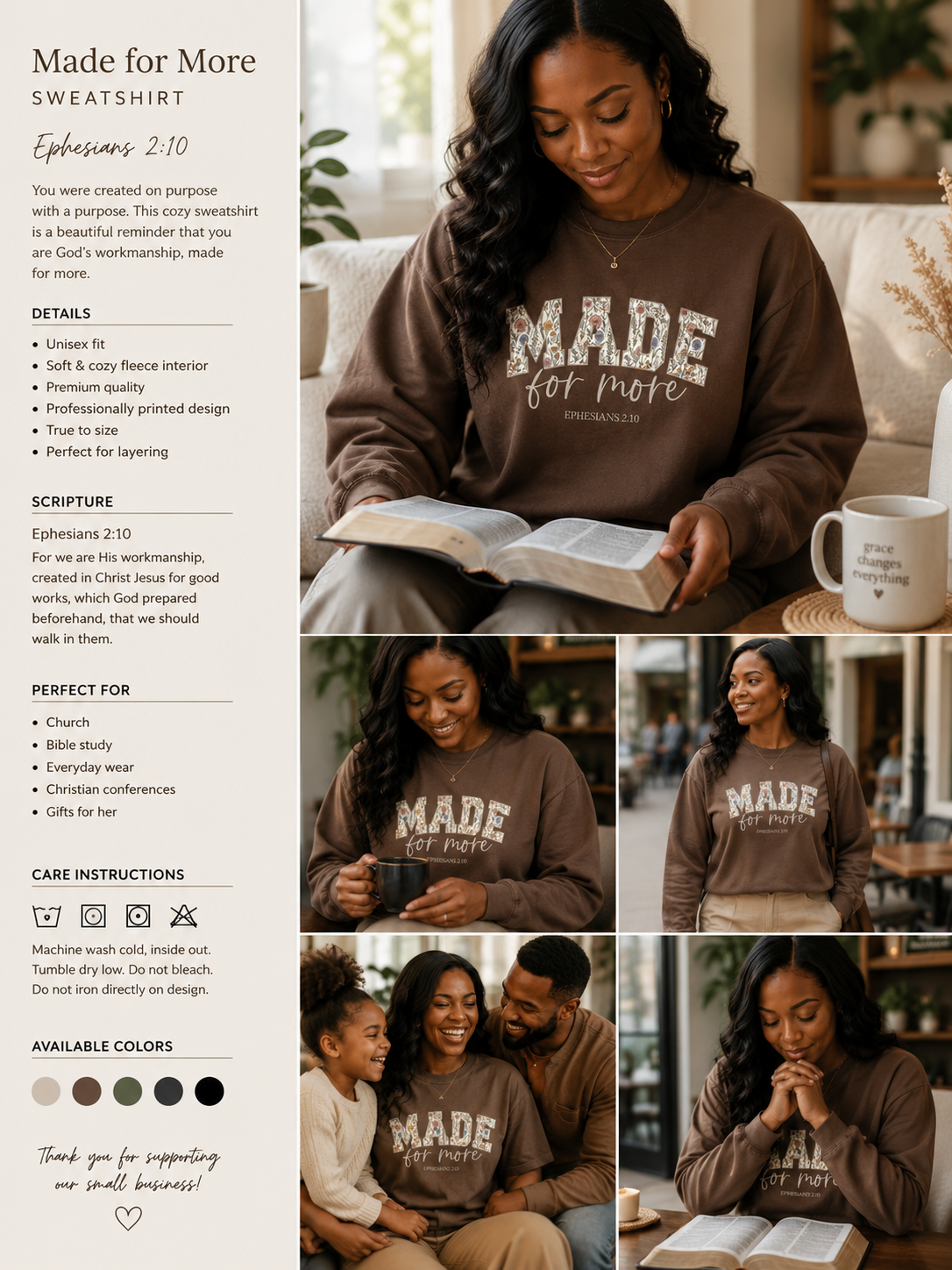 Made for More Shirt, Ephesians 2:10 Shirt, Christian T Shirt for Women, Floral Faith Tee, Bible Verse Shirt, Church Outfit