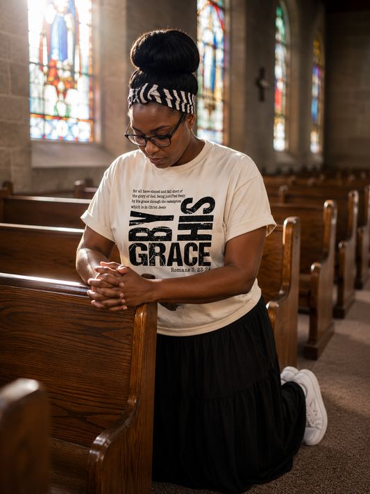 By His Grace Shirt, Romans 3:23-24 Shirt, Christian T-Shirt for Women, Grace Bible Verse Tee, Church Shirt, Faith Apparel By His Grace