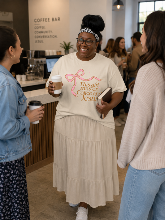 Coffee and Jesus Sweatshirt, Christian Sweatshirt for Women, This Girl Runs on Coffee and Jesus, Christian Gift, Cozy Faith Crewneck