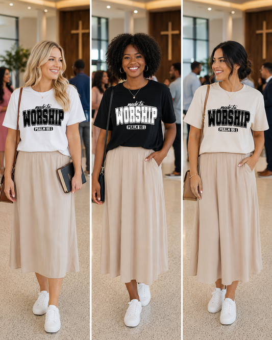 Made to Worship Shirt | Psalm 95:1 Christian T-Shirt | Faith Graphic Tee | Worship Team Shirt | Church Tee | Christian Gift for Women
